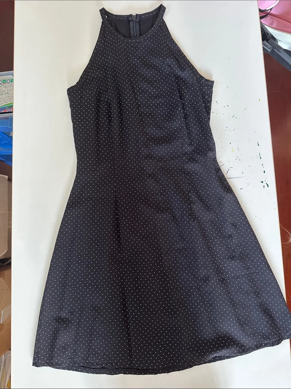 Sleeveless Black Polka Dot A-Line Dress